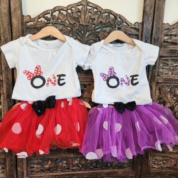Amazon Other - 2/2 First Birthday Minnie, Disney Outfits! 12m, twin girls